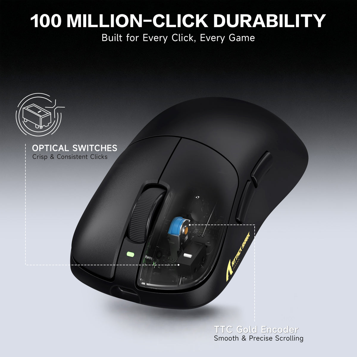 ATTACK SHARK V2 AIR PAW3955MAX ergonomische draadloze gamingmuis