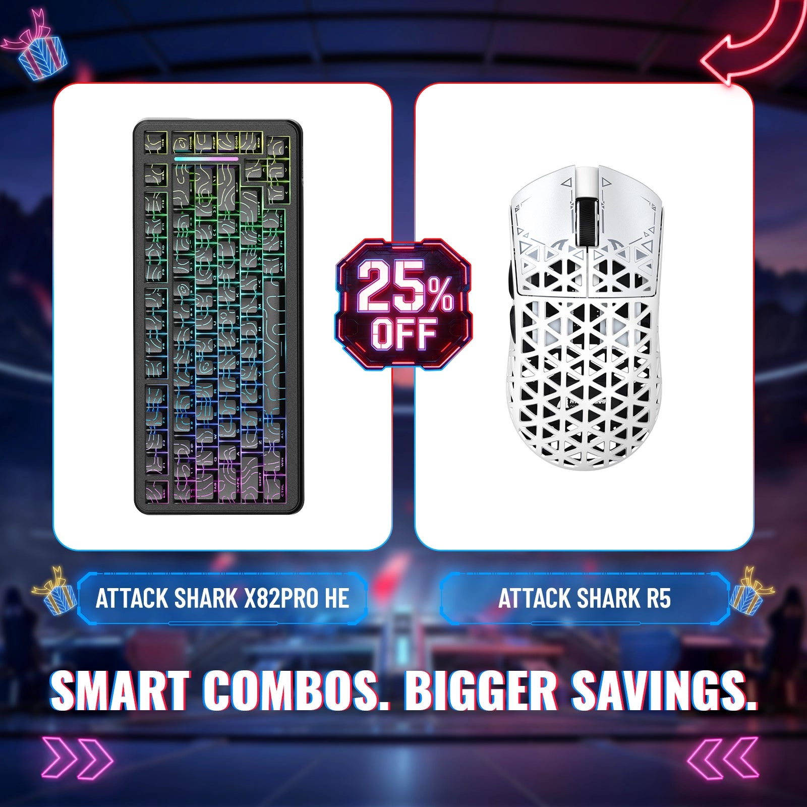 ATTACK SHARK X82PRO HE Rapid Trigger Keyboard + R5 Carbon Fiber Wireless Gaming Mouse Bundle