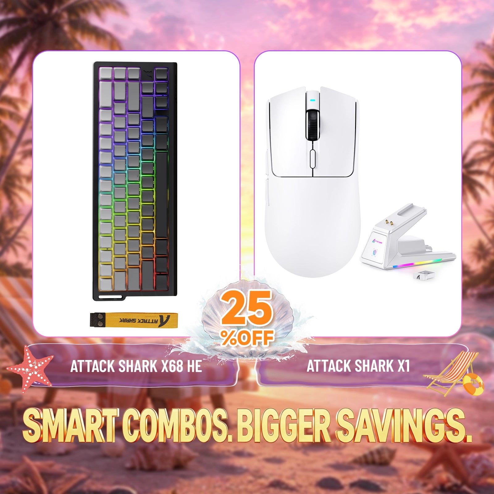 ATTACK SHARK X68HE Rapid Trigger Toetsenbord + X1 Draadloze Gaming Muis Bundel