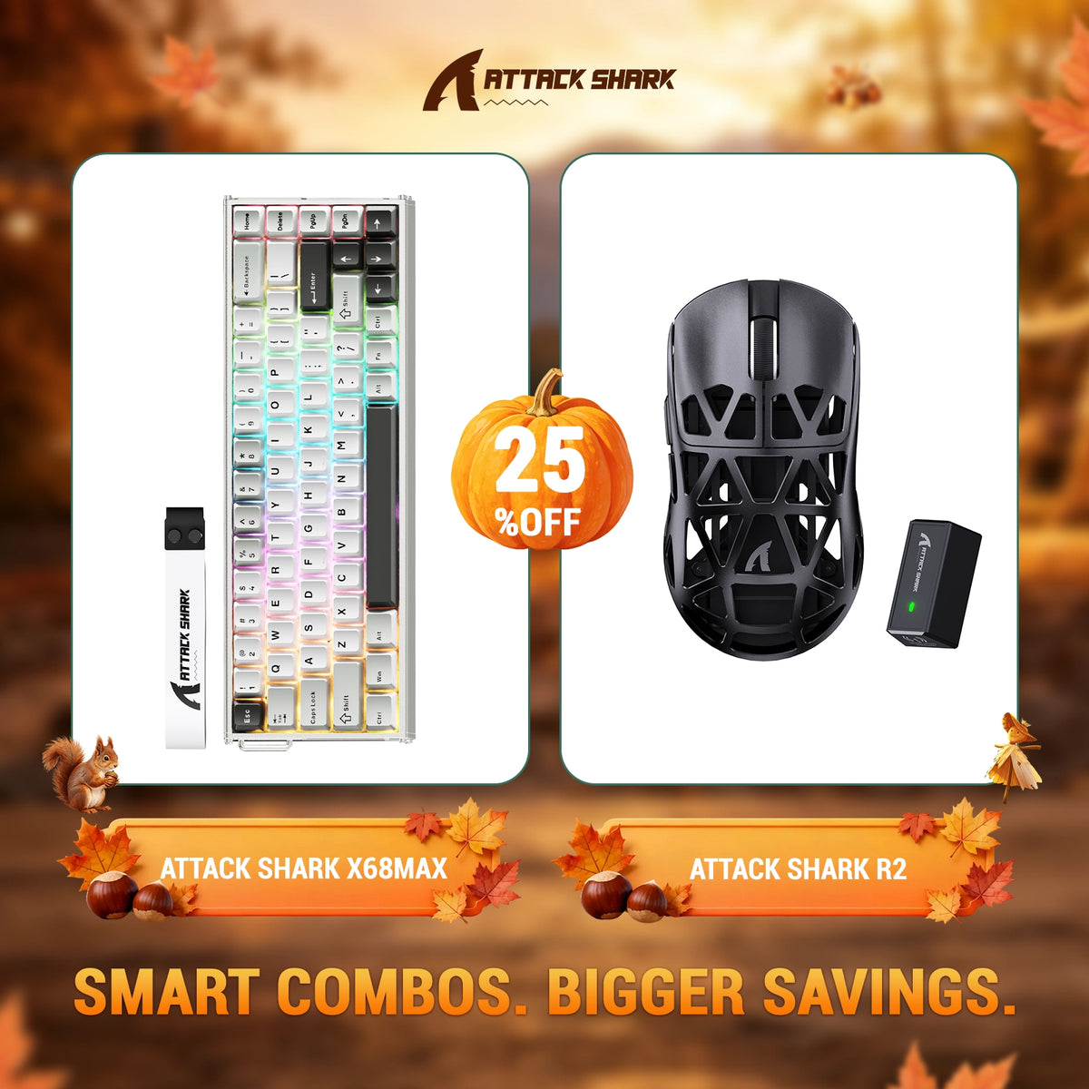 ATTACK SHARK X68 MAX HE-toetsenbord van aluminium met Rapid Trigger + R2 draadloze gamingmuis van magnesiumlegering-bundel