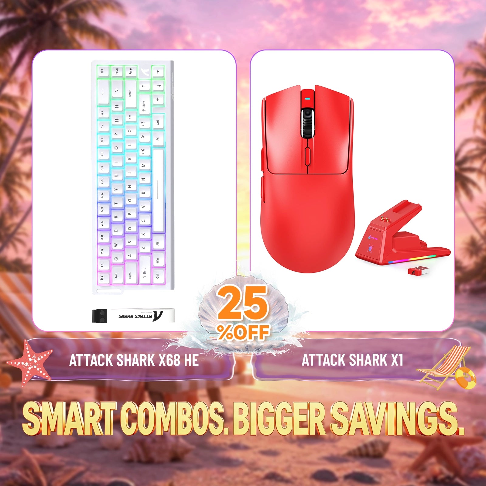 ATTACK SHARK X68HE Rapid Trigger Toetsenbord + X1 Draadloze Gaming Muis Bundel