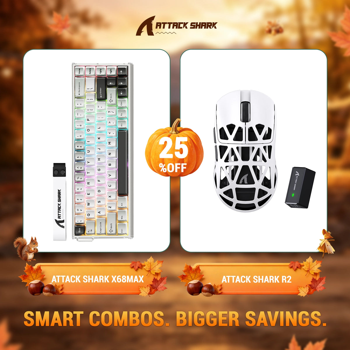 ATTACK SHARK X68 MAX HE-toetsenbord van aluminium met Rapid Trigger + R2 draadloze gamingmuis van magnesiumlegering-bundel