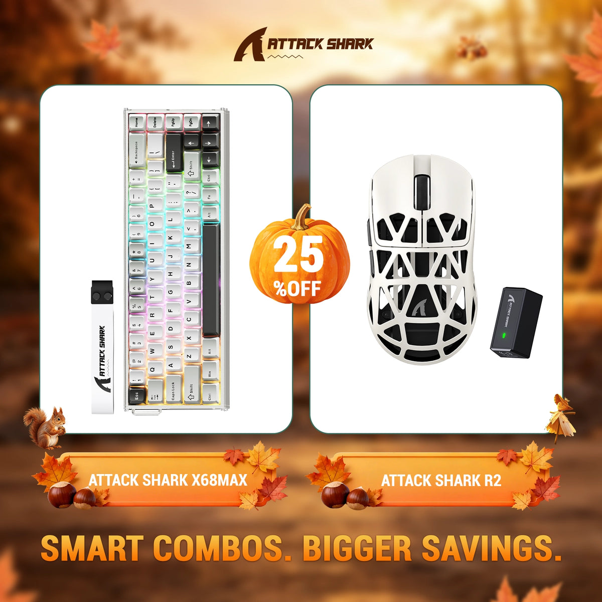 ATTACK SHARK X68 MAX HE-toetsenbord van aluminium met Rapid Trigger + R2 draadloze gamingmuis van magnesiumlegering-bundel