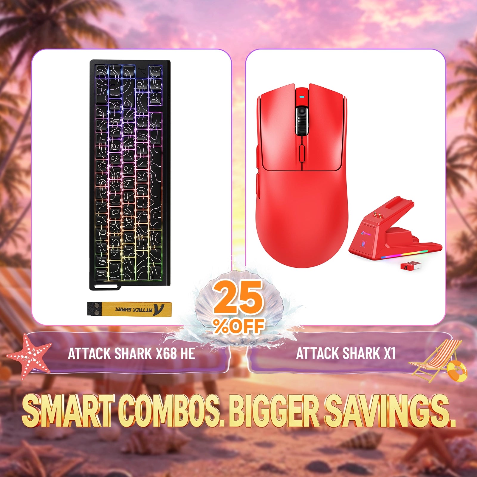 ATTACK SHARK X68 HE keyboard and X1 wireless gaming mouse bundle, 25% off