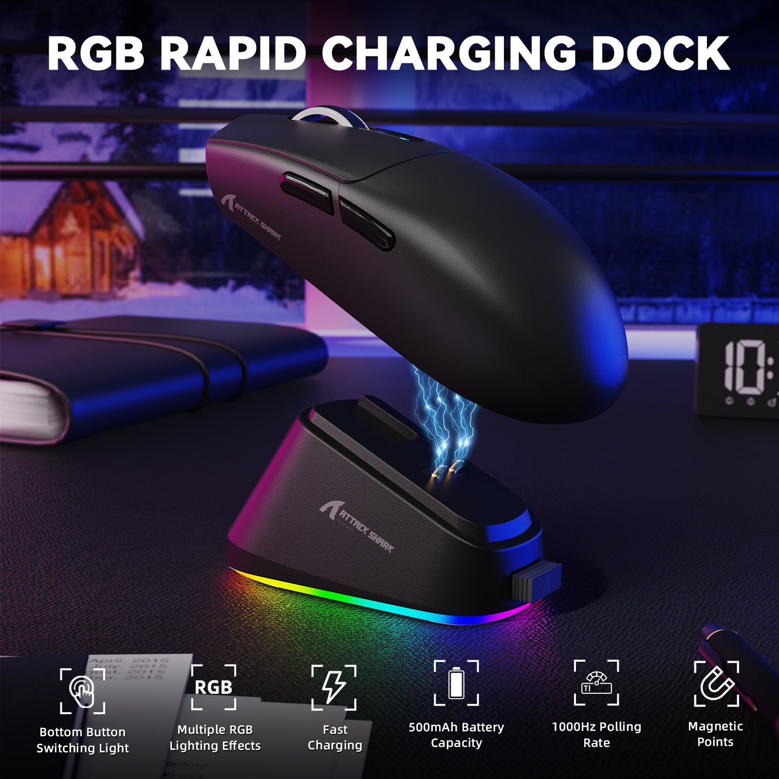 ATTACK SHARK G3PRO Tri-mode Draadloze Gaming Muis met Oplaad Dock 25000 DPI Ultra Lichtgewicht