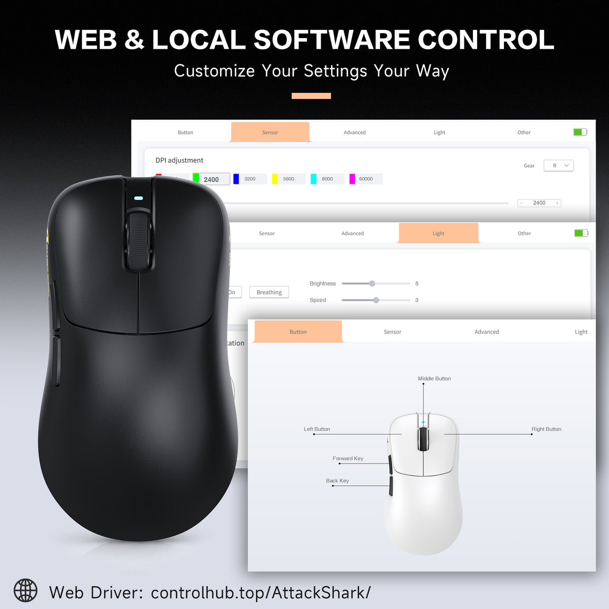 ATTACK SHARK V2 AIR PAW3955MAX ergonomische draadloze gamingmuis