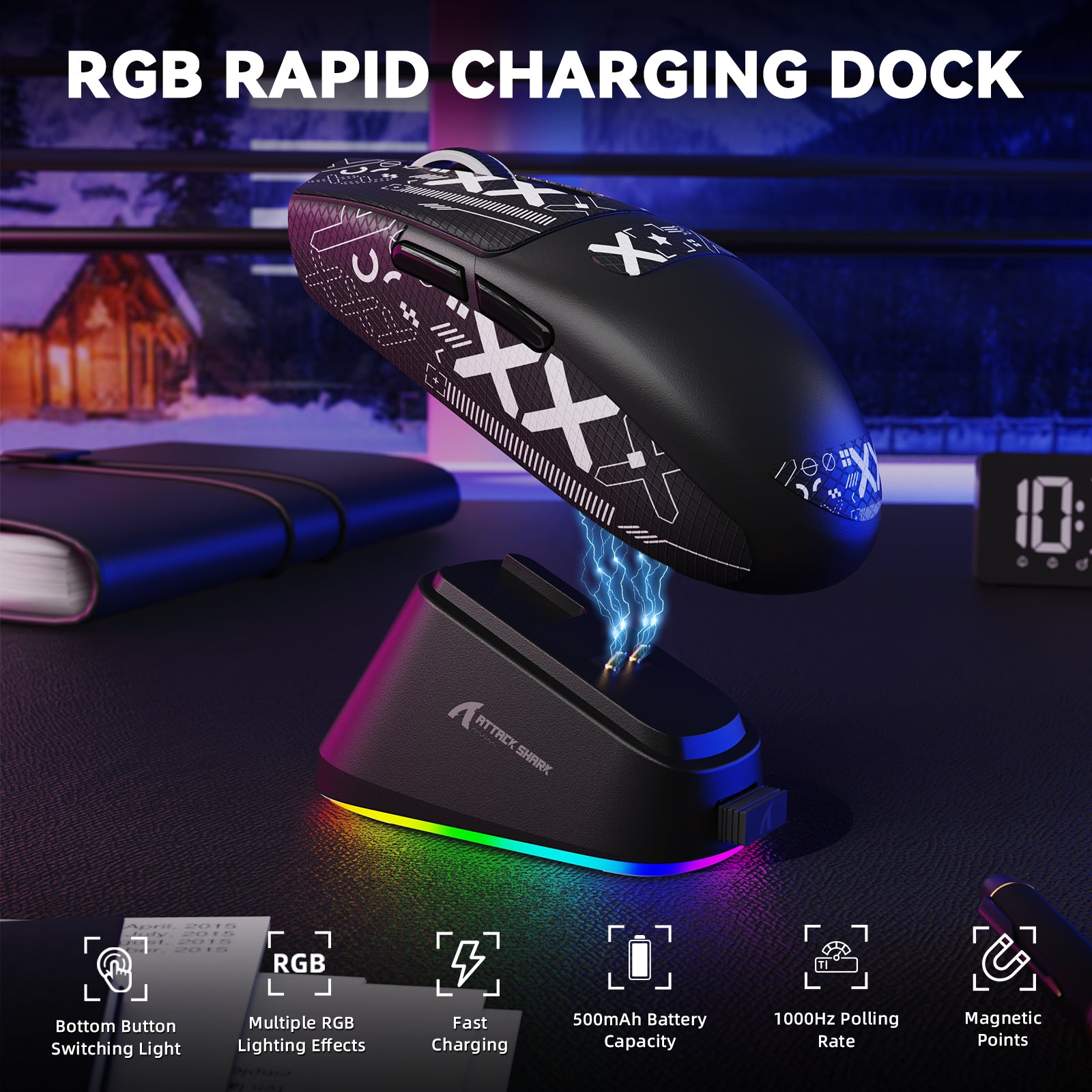 ATTACK SHARK G3PRO Tri-mode Draadloze Gaming Muis met Oplaad Dock 25000 DPI Ultra Lichtgewicht