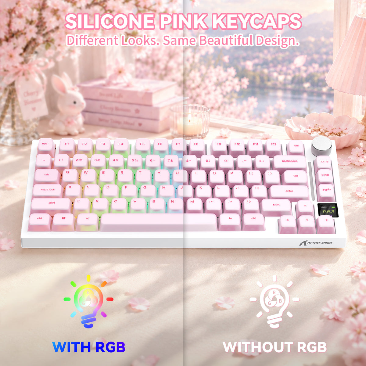 ATTACK SHARK SK01 113 toetsen siliconenkeycaps, Cherry-profiel, ANSI, roze