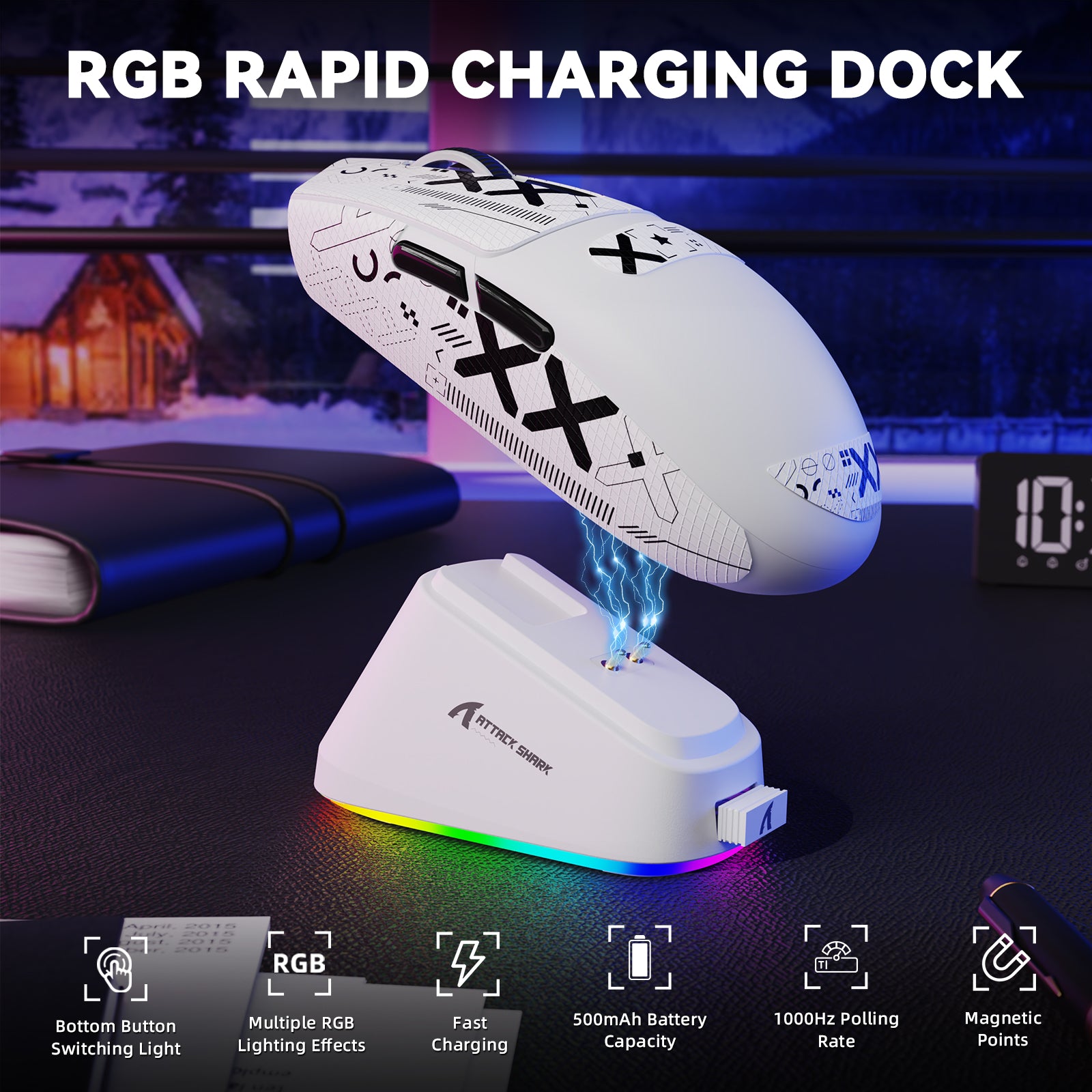 ATTACK SHARK G3PRO Tri-mode Draadloze Gaming Muis met Oplaad Dock 25000 DPI Ultra Lichtgewicht