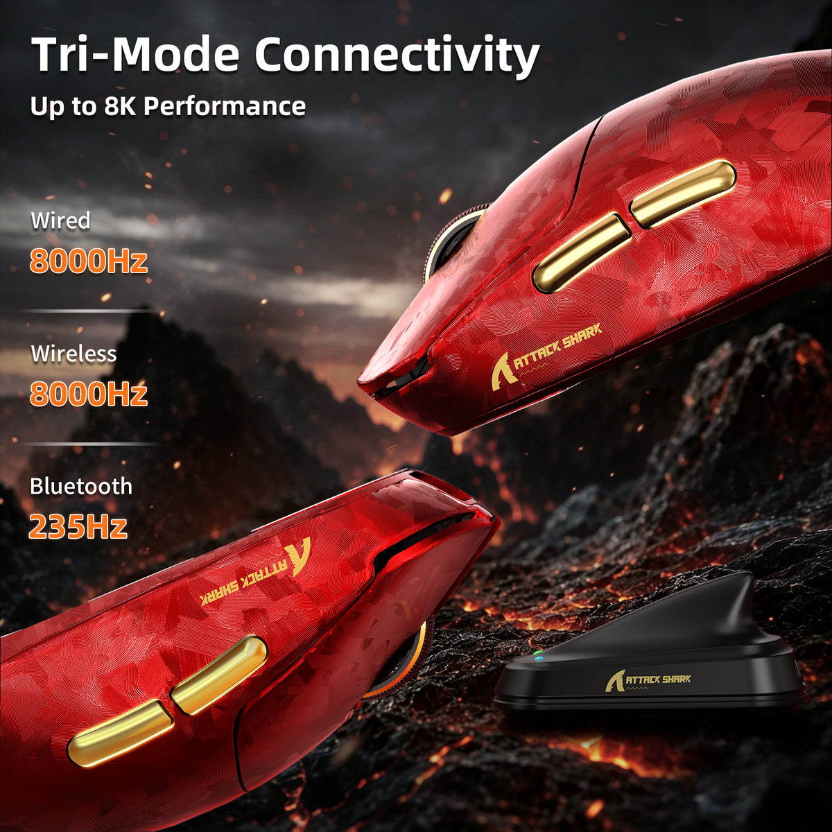 ATTACK SHARK RS3 ULTRA Carbon Fiber Draadloze PAW3955MAX Gaming Muis met C06 Ultra LED Kabel
