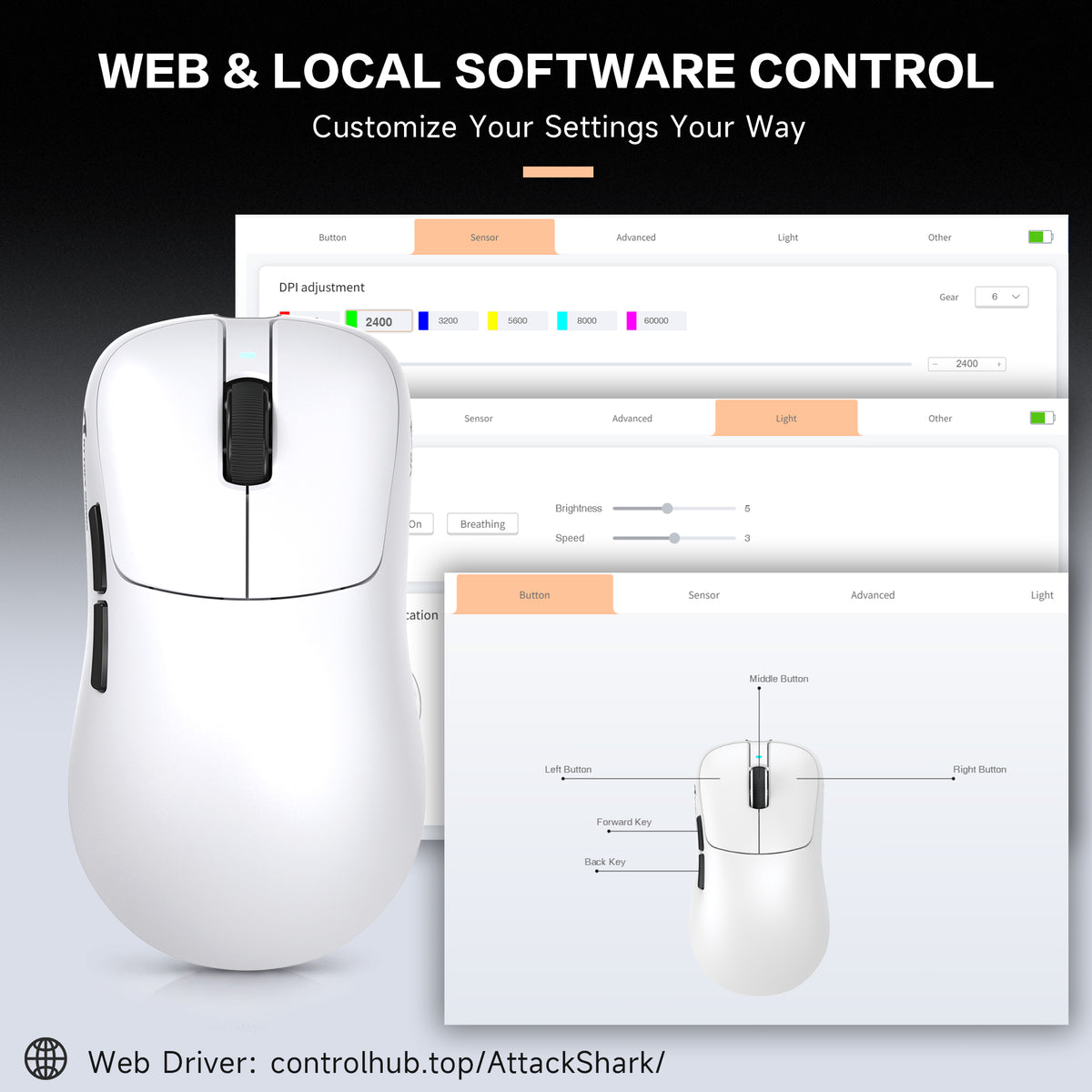 ATTACK SHARK V2 AIR PAW3955MAX ergonomische draadloze gamingmuis