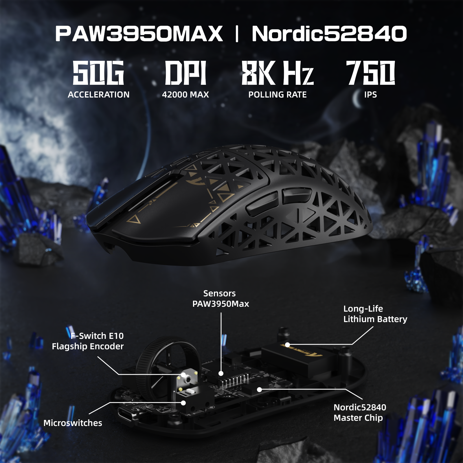 ATTACK SHARK R5 ULTRA Carbon Fiber Draadloze 8K PAW3950MAX Gaming Muis