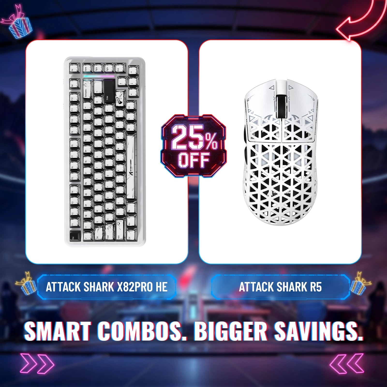 ATTACK SHARK X82PRO HE Rapid Trigger Keyboard + R5 Carbon Fiber Wireless Gaming Mouse Bundle