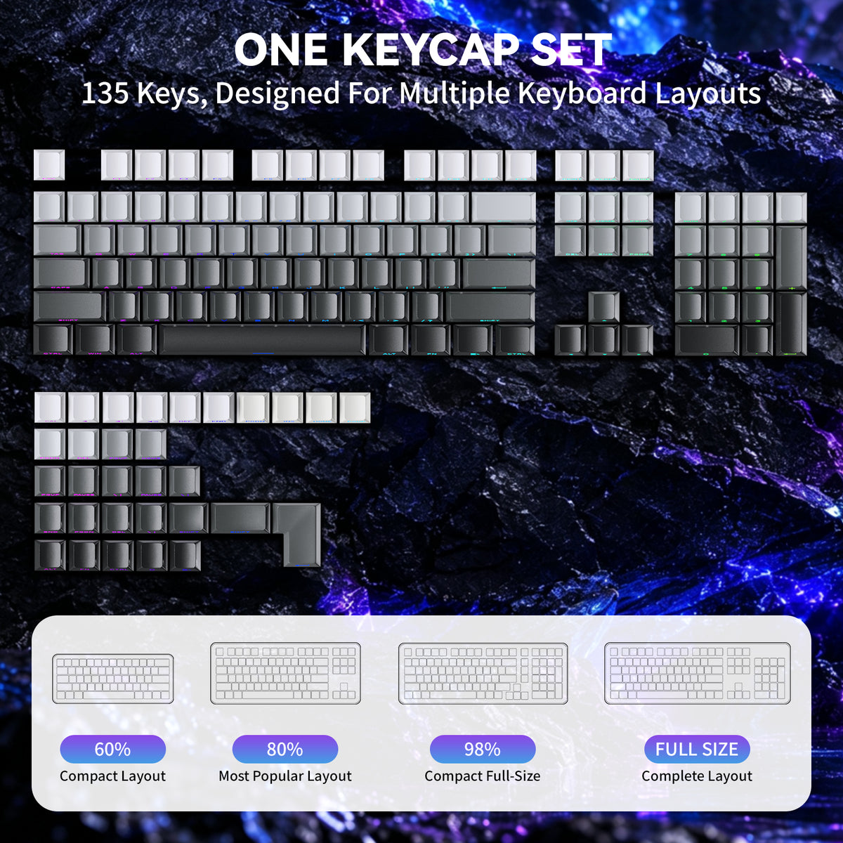 ATTACK SHARK SK06 135 toetsen, doorschijnende keycaps, ANSI/ISO