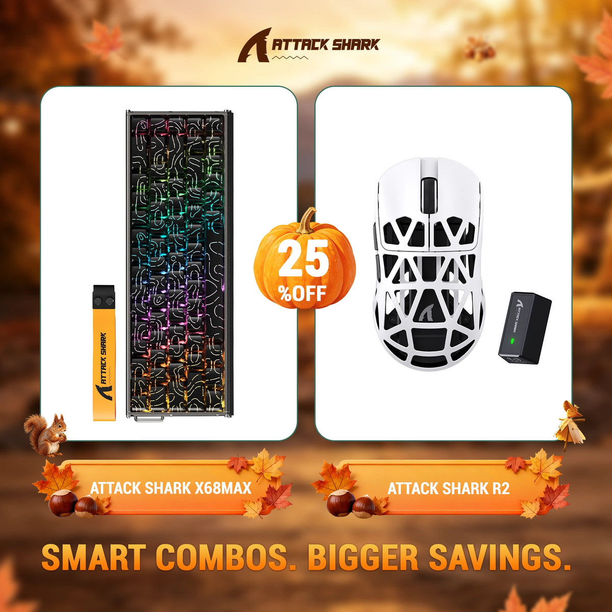 ATTACK SHARK X68 MAX HE-toetsenbord van aluminium met Rapid Trigger + R2 draadloze gamingmuis van magnesiumlegering-bundel