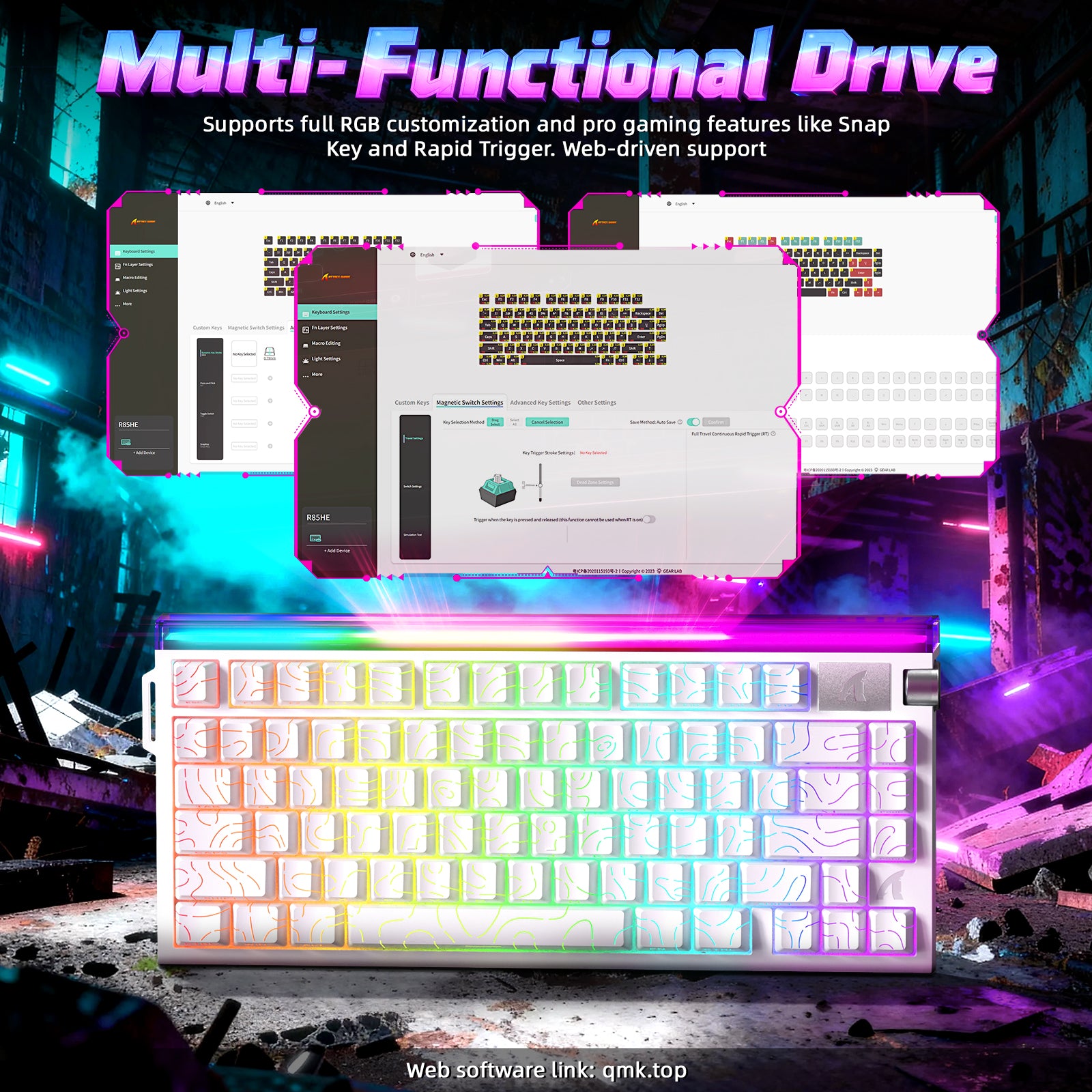 ATTACK SHARK R85 HE Rapid Trigger Toetsenbord met C01ULTRA LED Kabel