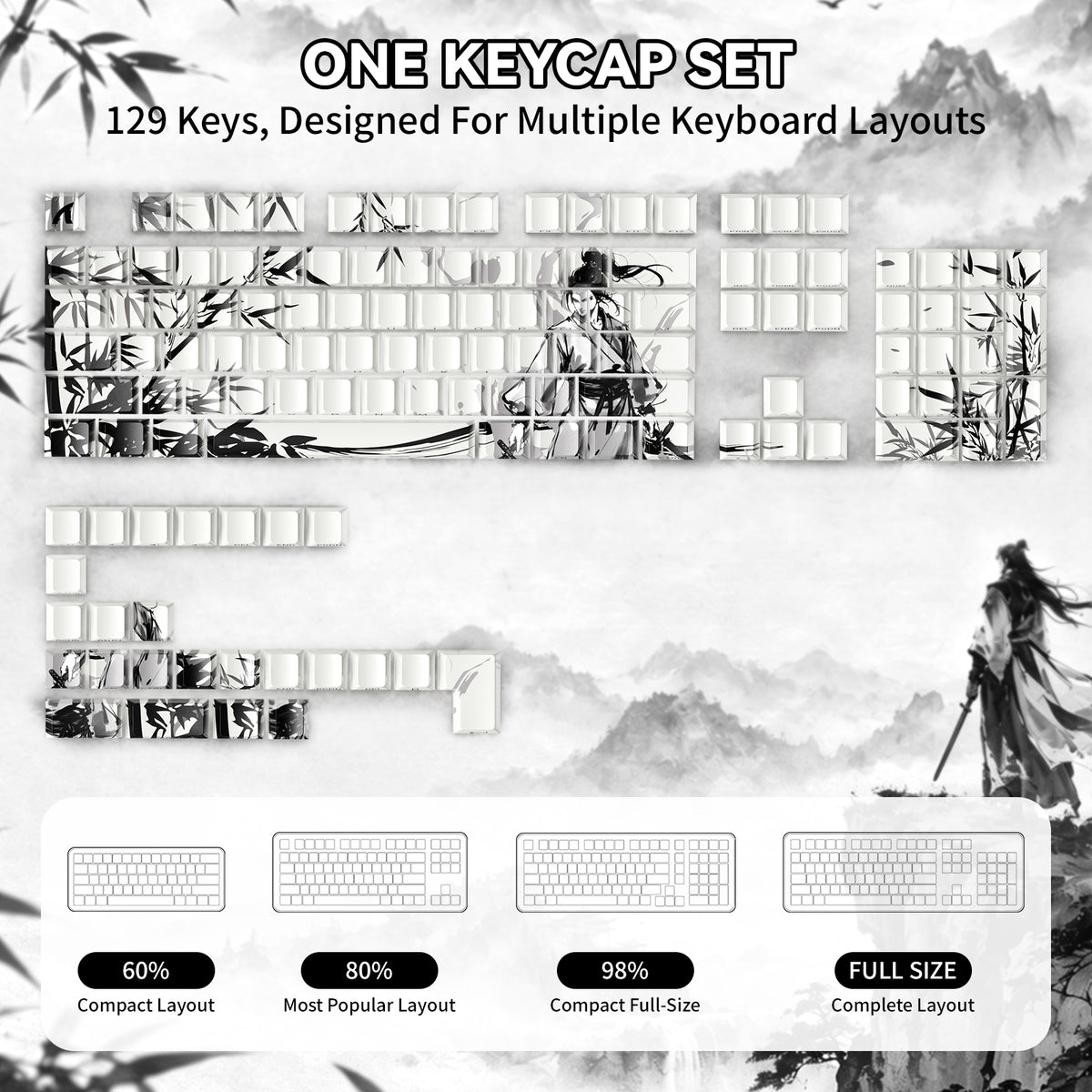 ATTACK SHARK SK02 129 toetsen PBT-keycaps met opdruk aan de zijkant, ANSI/ISO, Dolende Ridder
