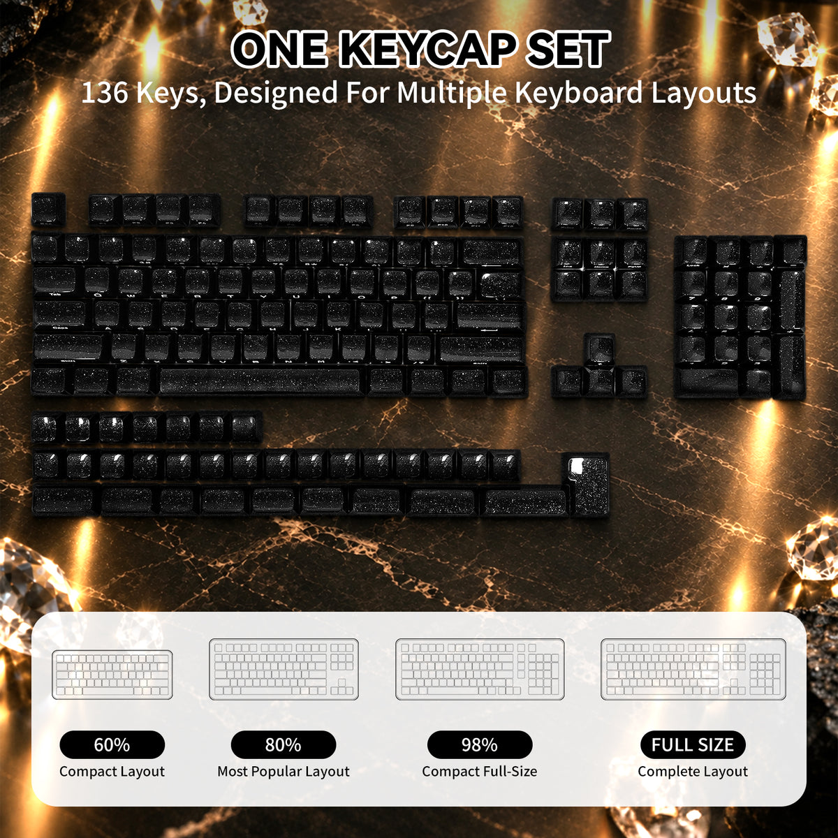 ATTACK SHARK SK03 136 toetsen, kristallen keycaps, ASA-profiel, ANSI/ISO