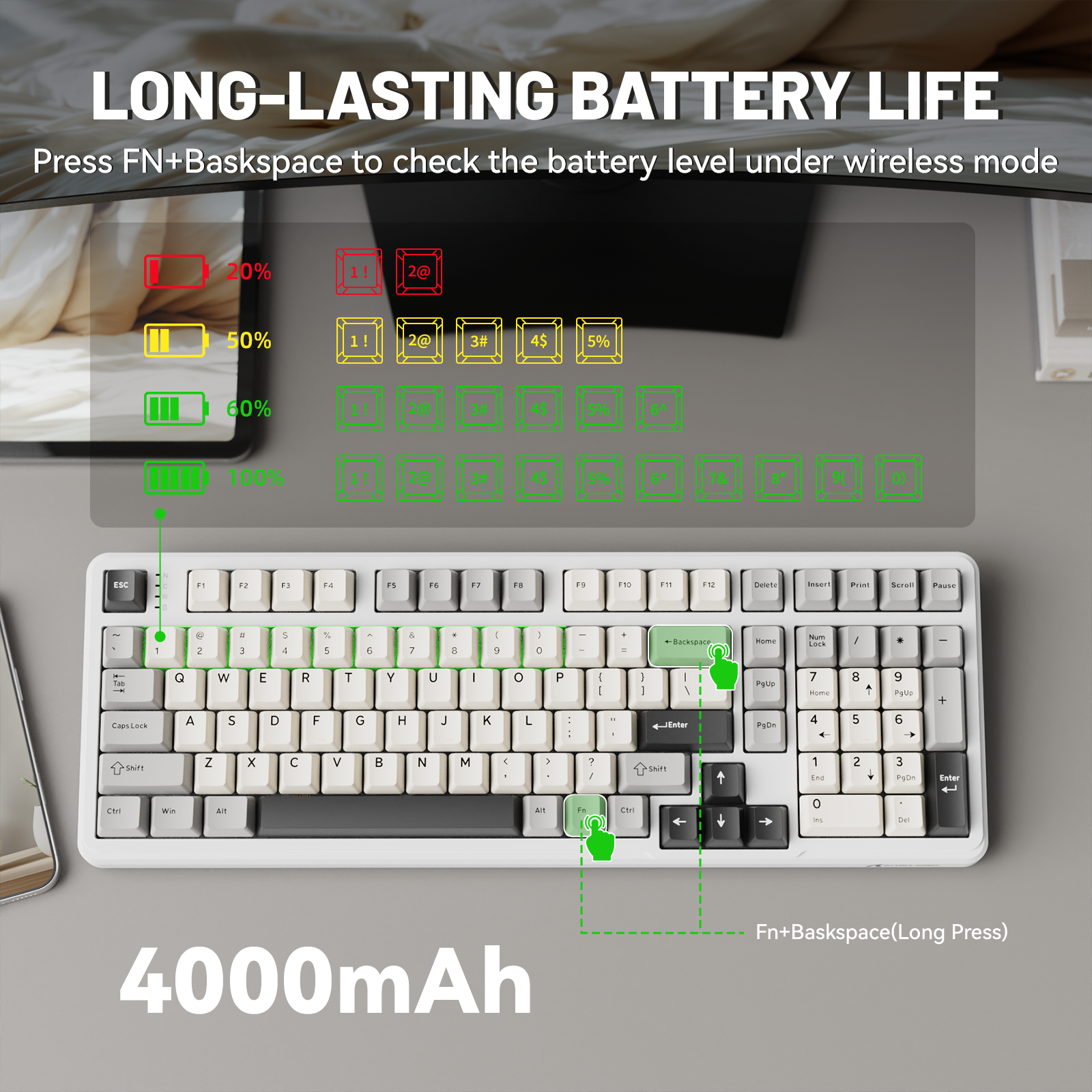 ATTACK SHARK X98 keyboard: Long-lasting battery life, 4000mAh