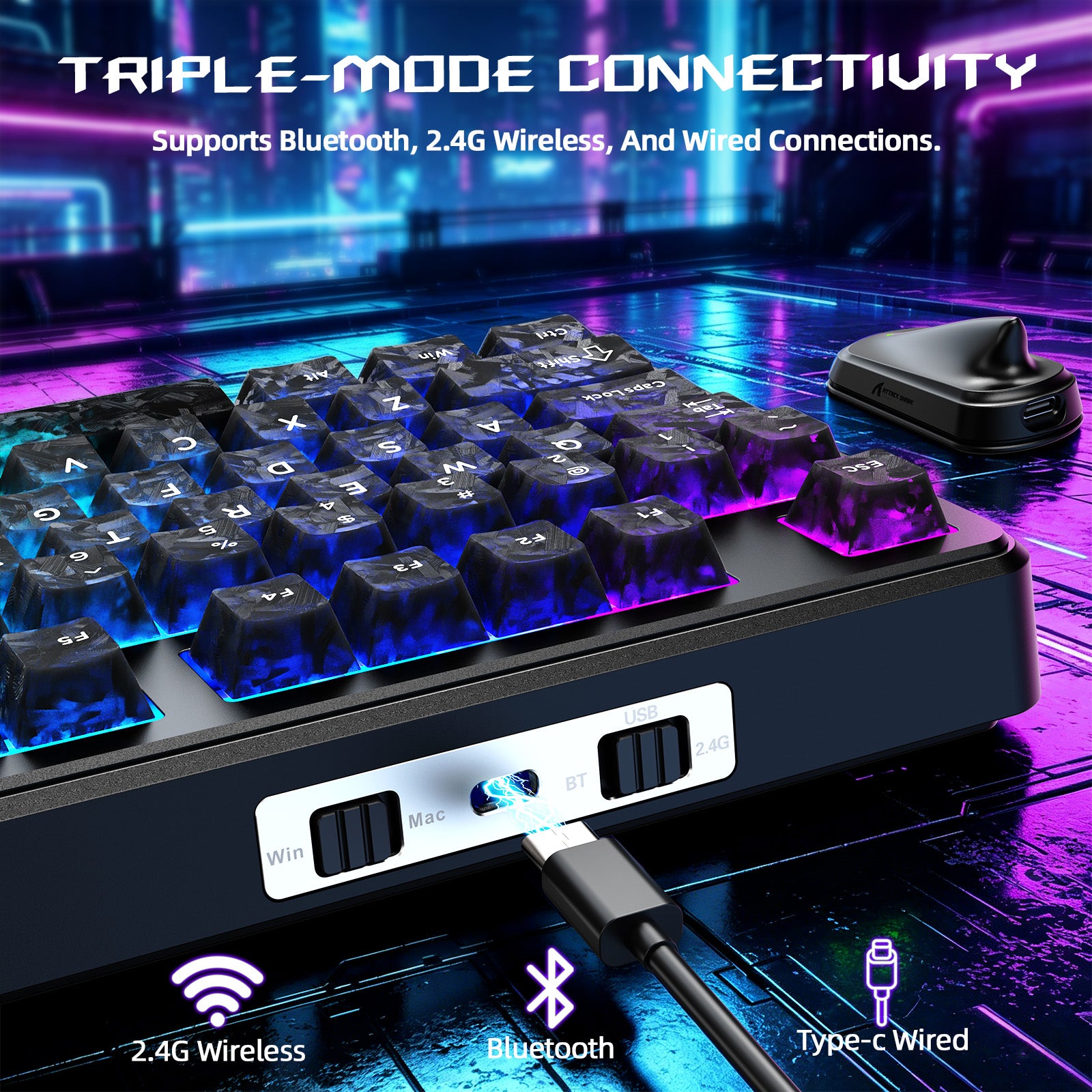 ATTACK SHARK X87 ULTRA Draadloos Gaming Toetsenbord met 8KHz Ontvanger en RGB Opgerolde Kabel