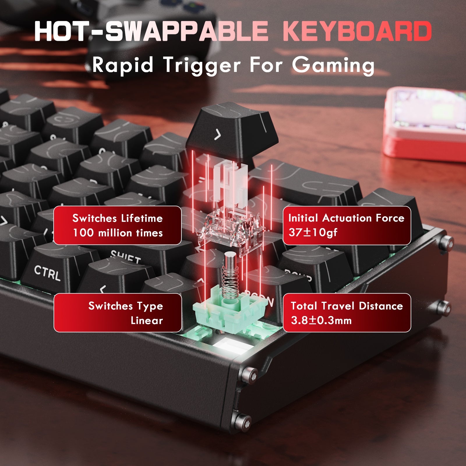 ATTACK SHARK X68MAX HE Rapid Trigger CNC Aluminium Toetsenbord Magnetische Schakelaar met C01Ultra RGB Opgerolde Kabel