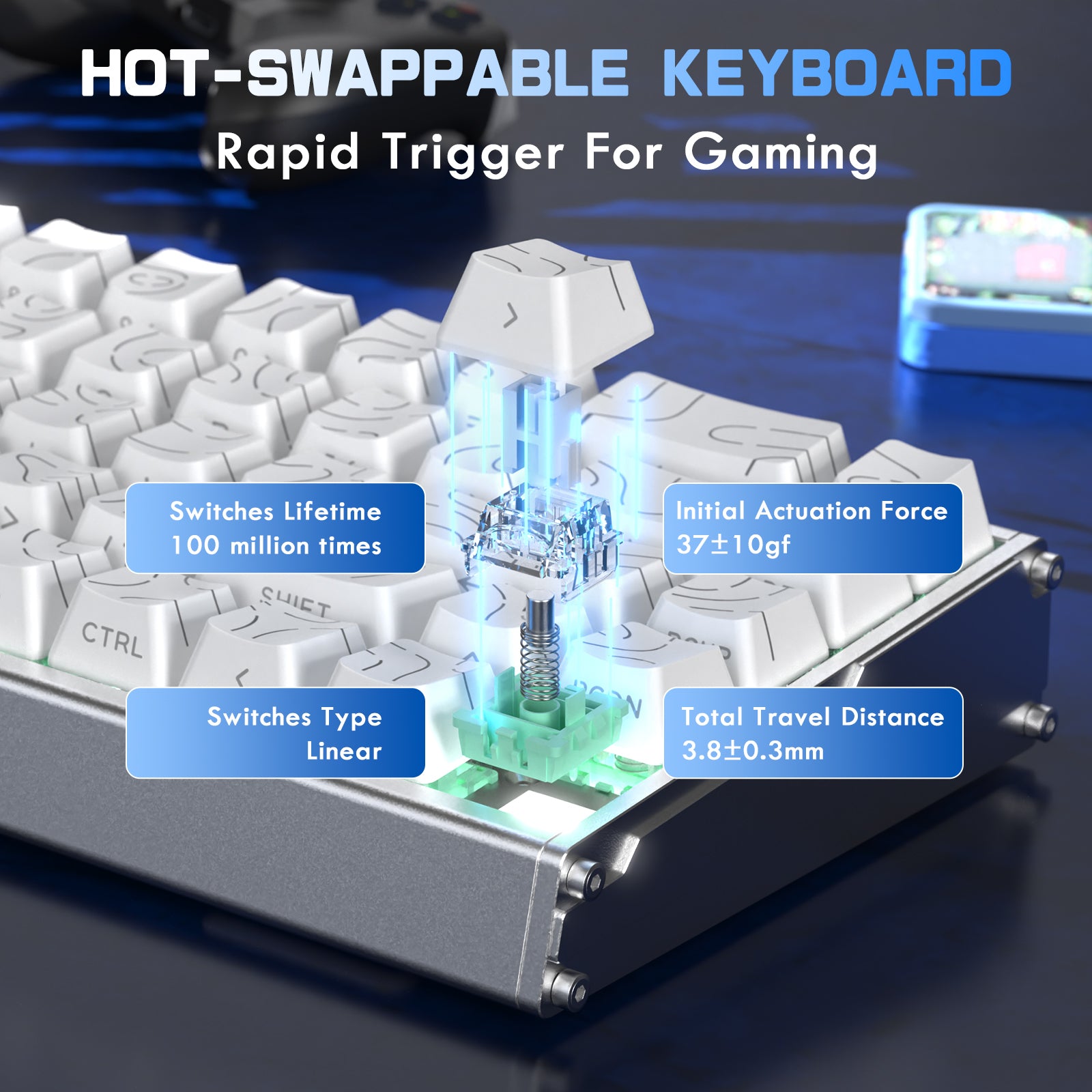 ATTACK SHARK X68MAX HE Rapid Trigger CNC Aluminium Toetsenbord Magnetische Schakelaar met C01Ultra RGB Opgerolde Kabel