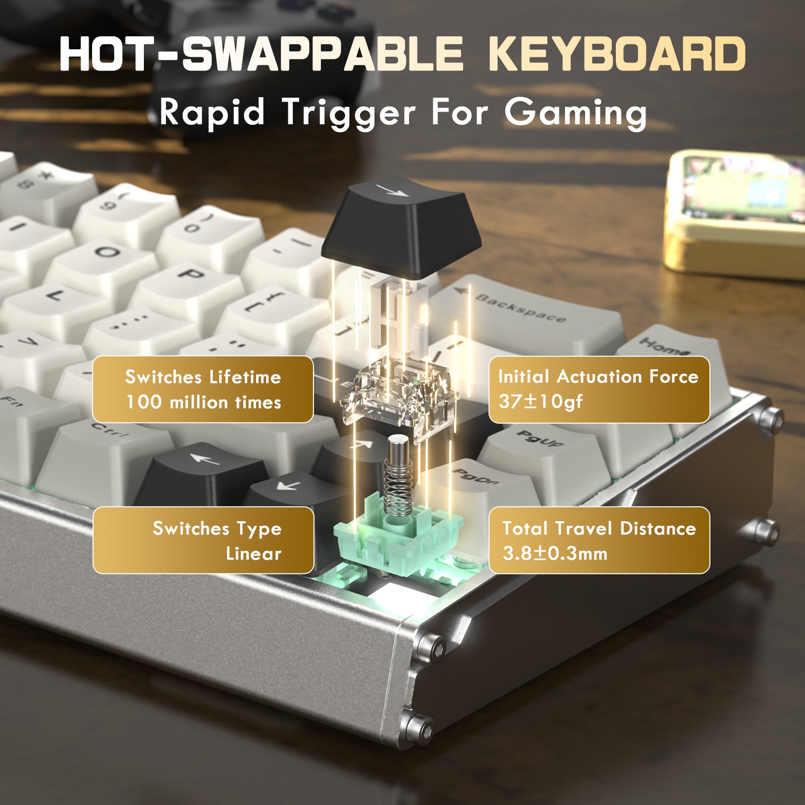 ATTACK SHARK X68MAX HE Rapid Trigger CNC Aluminium Toetsenbord Magnetische Schakelaar met C01Ultra RGB Opgerolde Kabel
