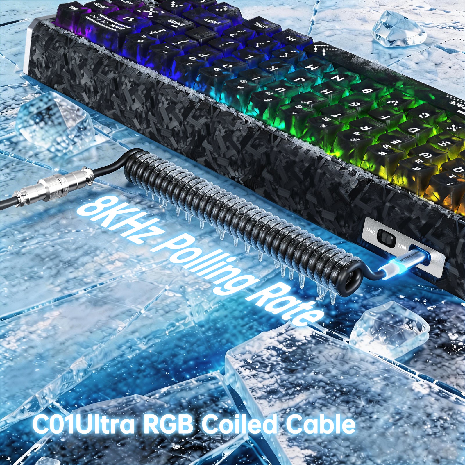 ATTACK SHARK R68 HE Carbon Fiber Wired Rapid Trigger Magnetic Switch Keyboard With C01 Ultra RGB Coiled Cable
