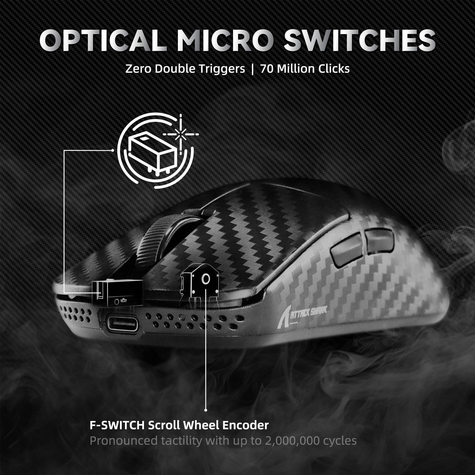 ATTACK SHARK R11 ULTRA Carbon Fiber Draadloze 8K PAW3950MAX Gaming Muis met C06 Ultra LED Kabel