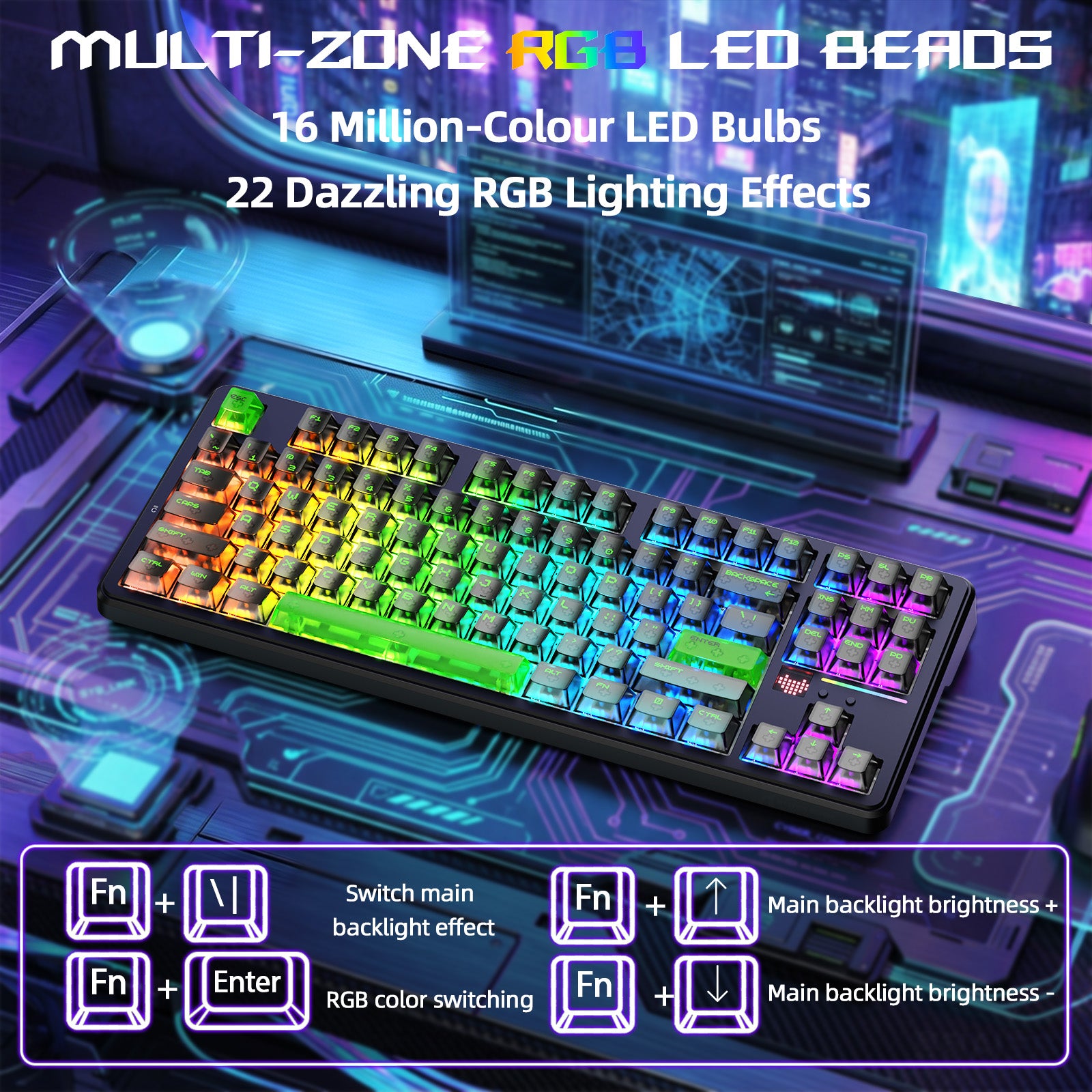 ATTACK SHARK X87 ULTRA Draadloos Gaming Toetsenbord met 8KHz Ontvanger en RGB Opgerolde Kabel