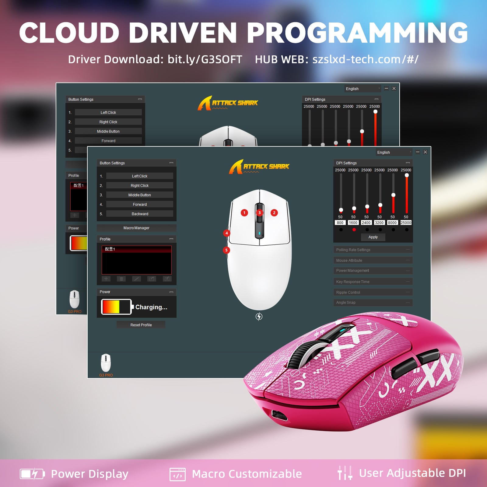 ATTACK SHARK G3PRO Tri-mode Draadloze Gaming Muis met Oplaad Dock 25000 DPI Ultra Lichtgewicht