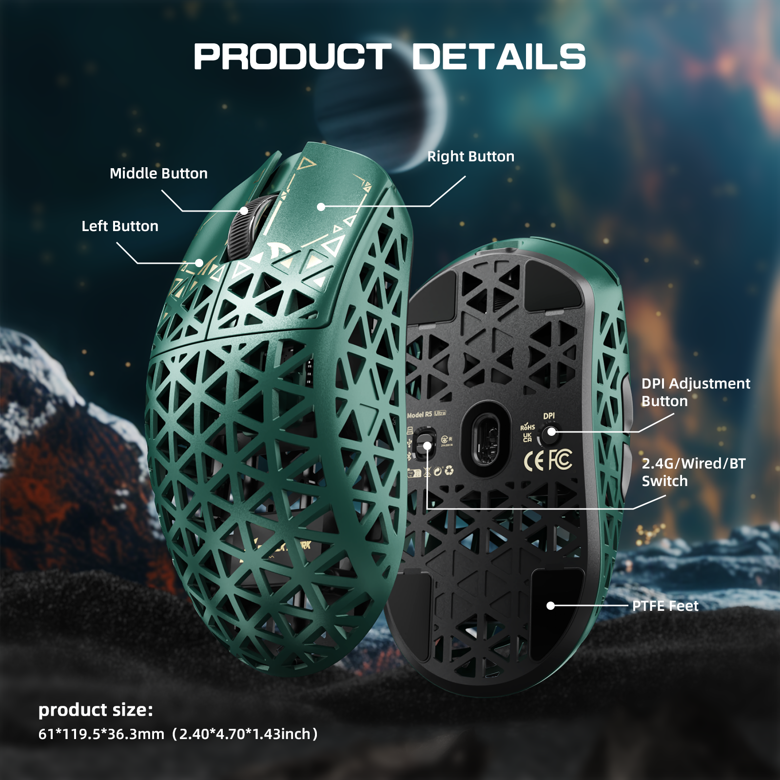ATTACK SHARK R5 ULTRA Carbon Fiber Draadloze 8K PAW3950MAX Gaming Muis