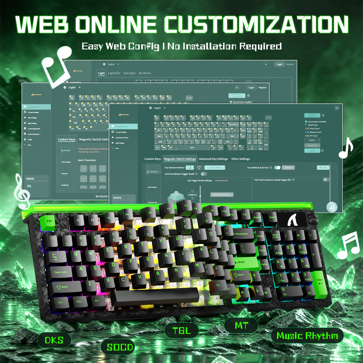 ATTACK SHARK R98 HE Carbon Fiber Bedraad Sneltoets Magnetische Schakelaar Toetsenbord Met C01 Ultra RGB Opgerolde Kabel