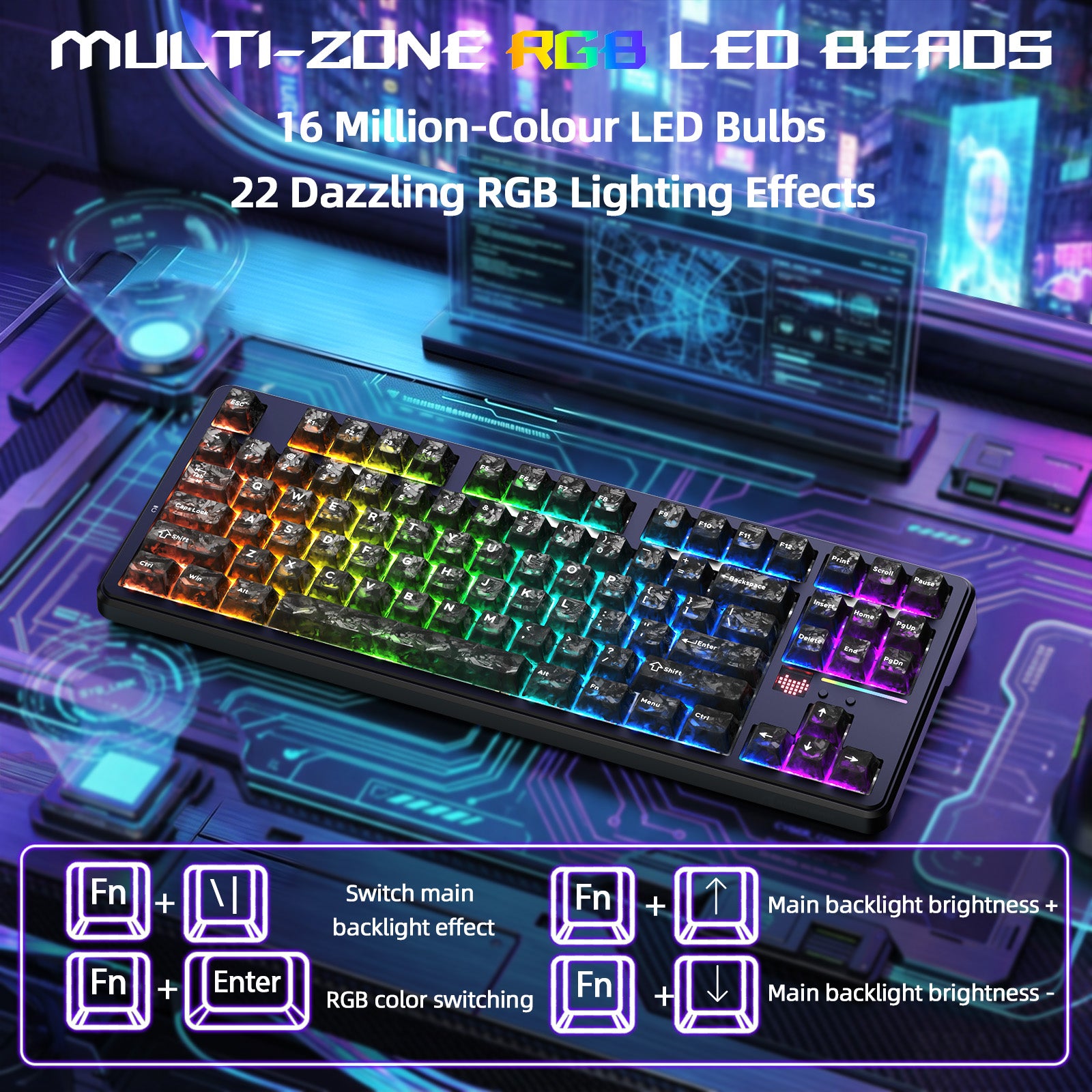 ATTACK SHARK X87 ULTRA Draadloos Gaming Toetsenbord met 8KHz Ontvanger en RGB Opgerolde Kabel
