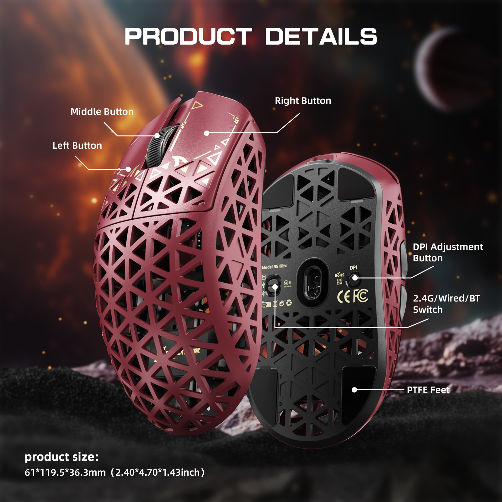 ATTACK SHARK R5 ULTRA Carbon Fiber Draadloze 8K PAW3950MAX Gaming Muis