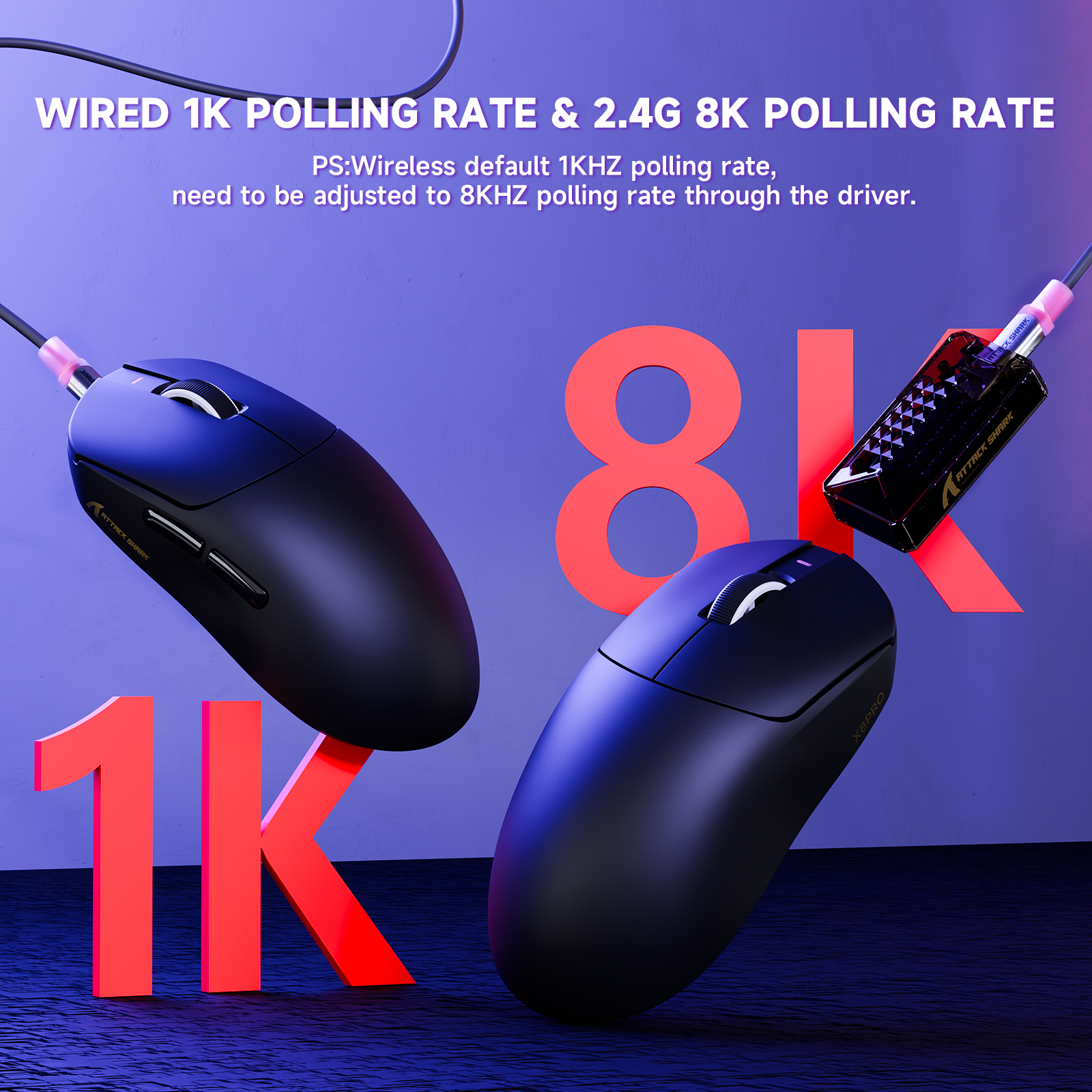 ATTACK SHARK X8PRO Ultra-Lichte Draadloze Gaming Muis & C06ULTRA Kabel