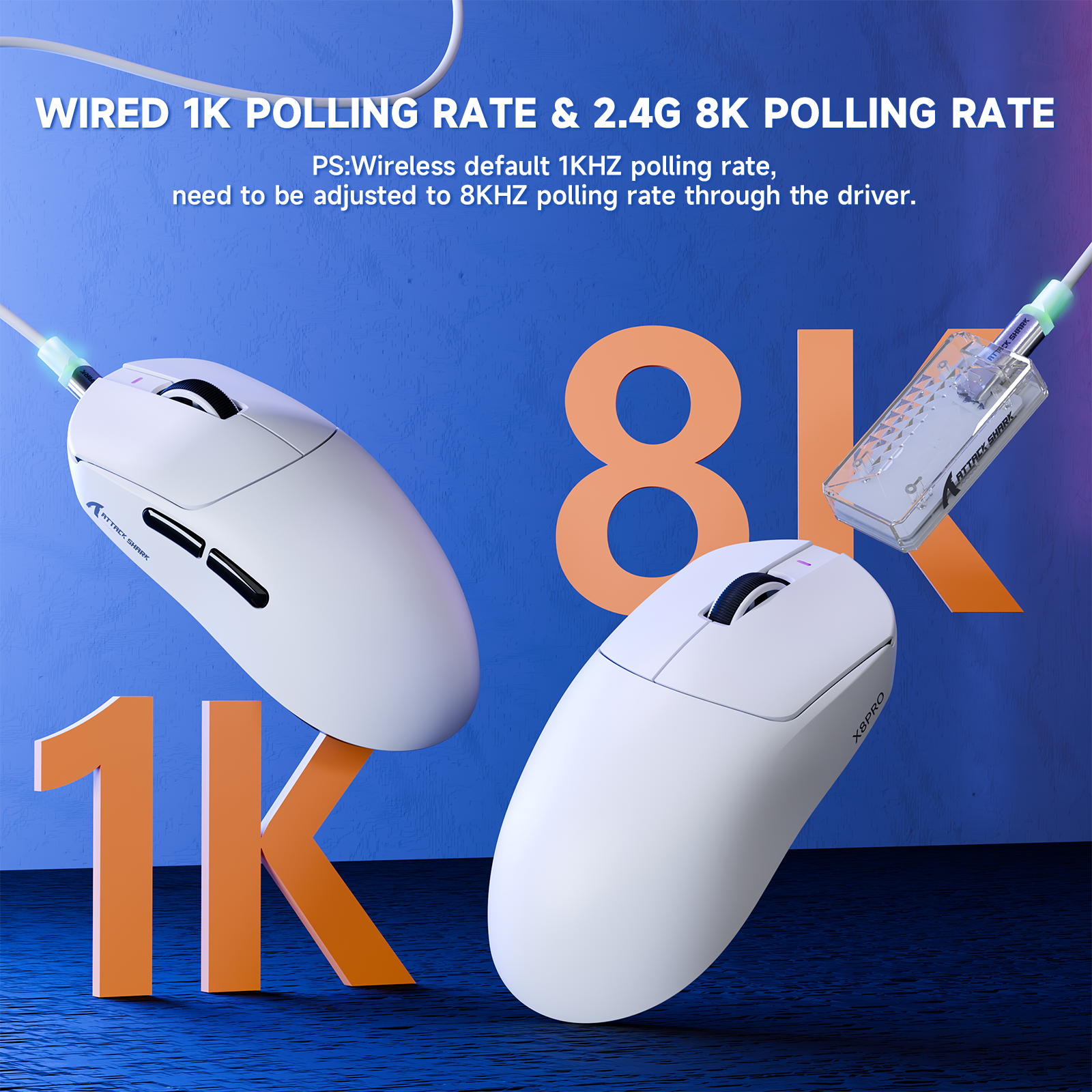ATTACK SHARK X8PRO Ultra-Lichte Draadloze Gaming Muis & C06ULTRA Kabel