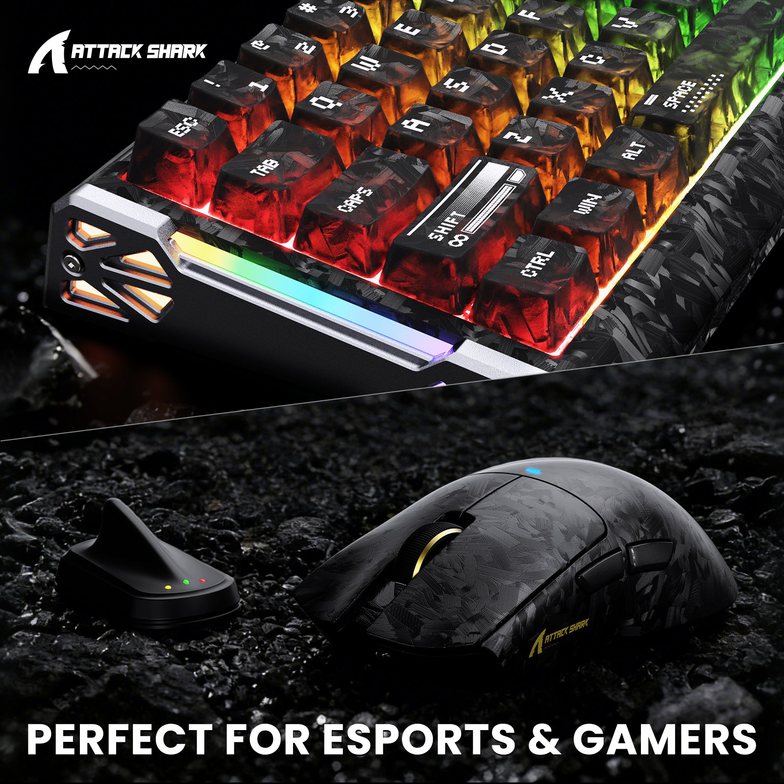 ATTACK SHARK R68 HE & X11 ULTRA Carbon Fiber Gaming Bundel met C01 ULTRA Opgerolde Kabel