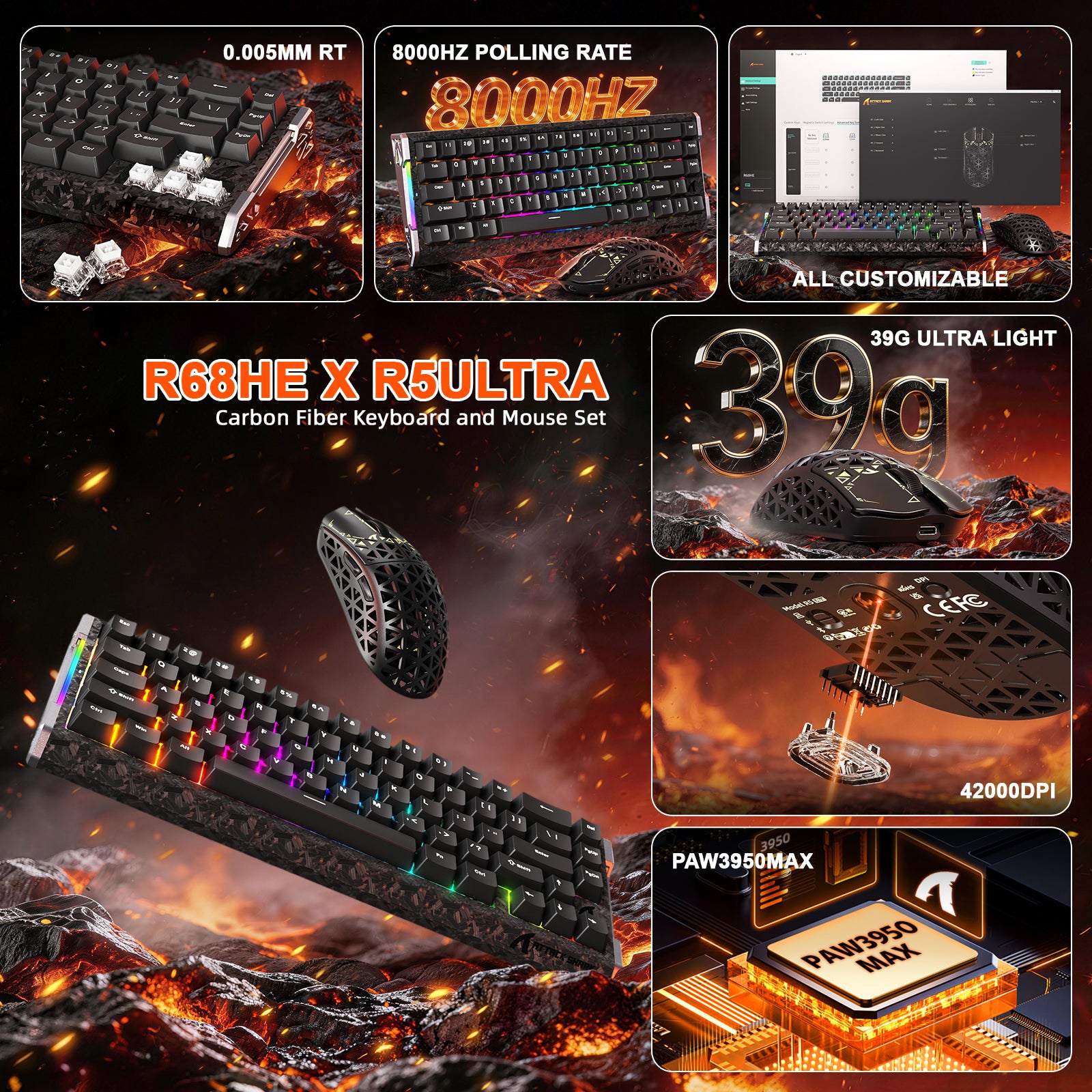 ATTACK SHARK R68 HE R5 ULTRA carbon fiber gaming bundle