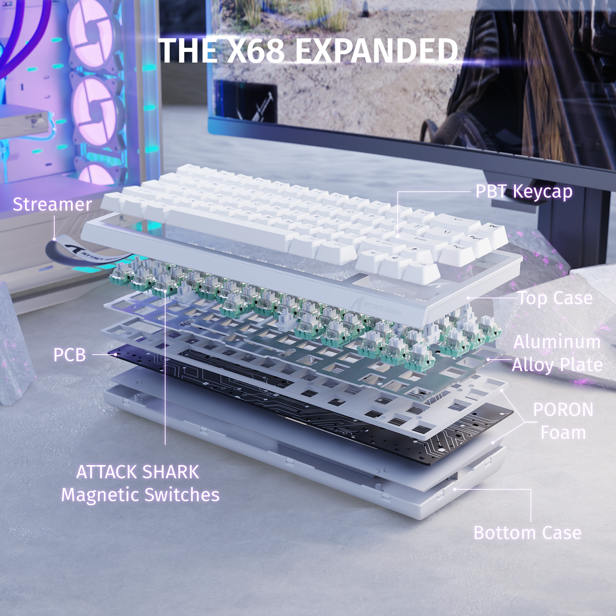 ATTACK SHARK X68 HE Snelle Trigger Toetsenbord Magnetische Schakelaar