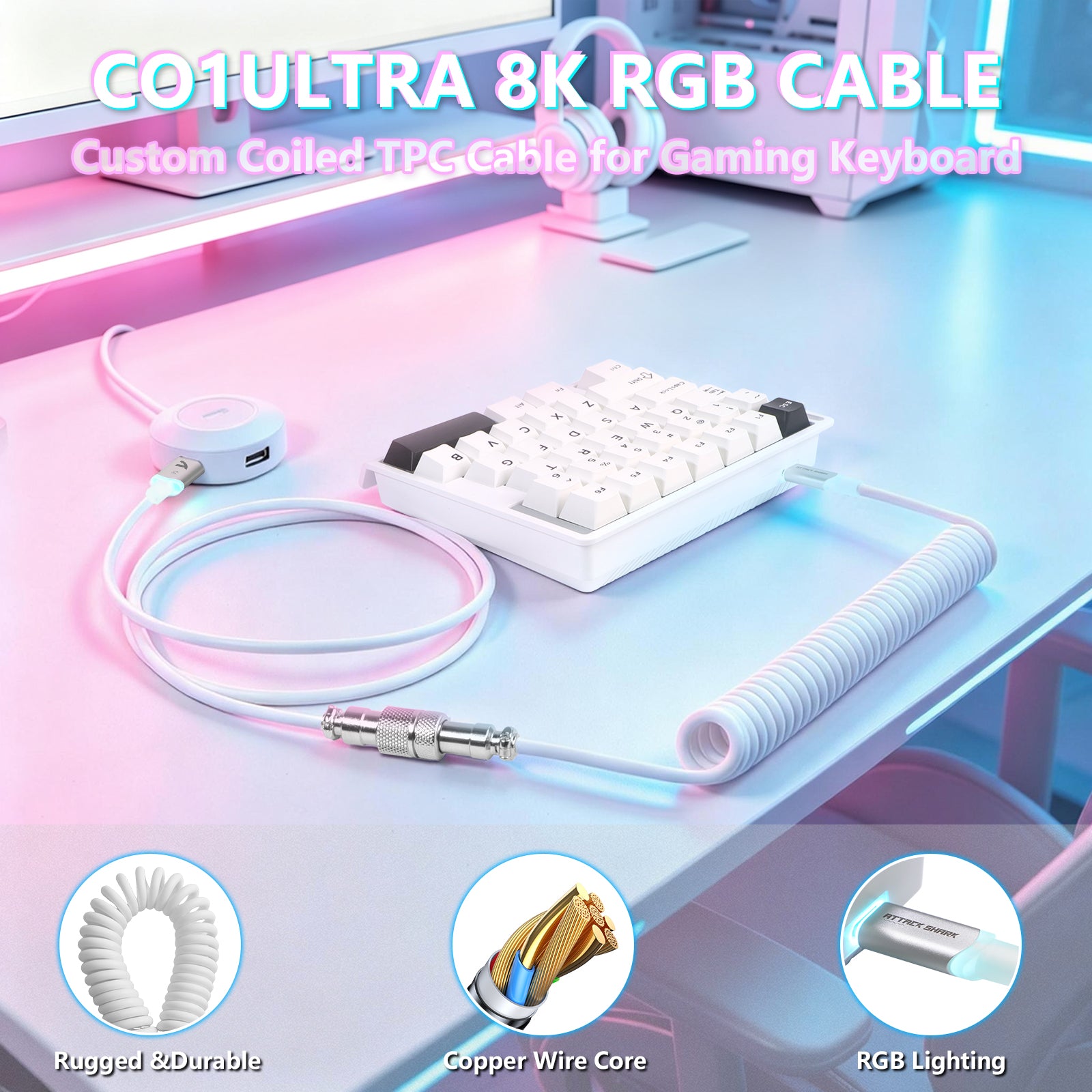 ATTACK SHARK M36 HE eenhandig magnetisch schakelkasttoetsenbord & C01 ULTRA LED Aviator-kabel