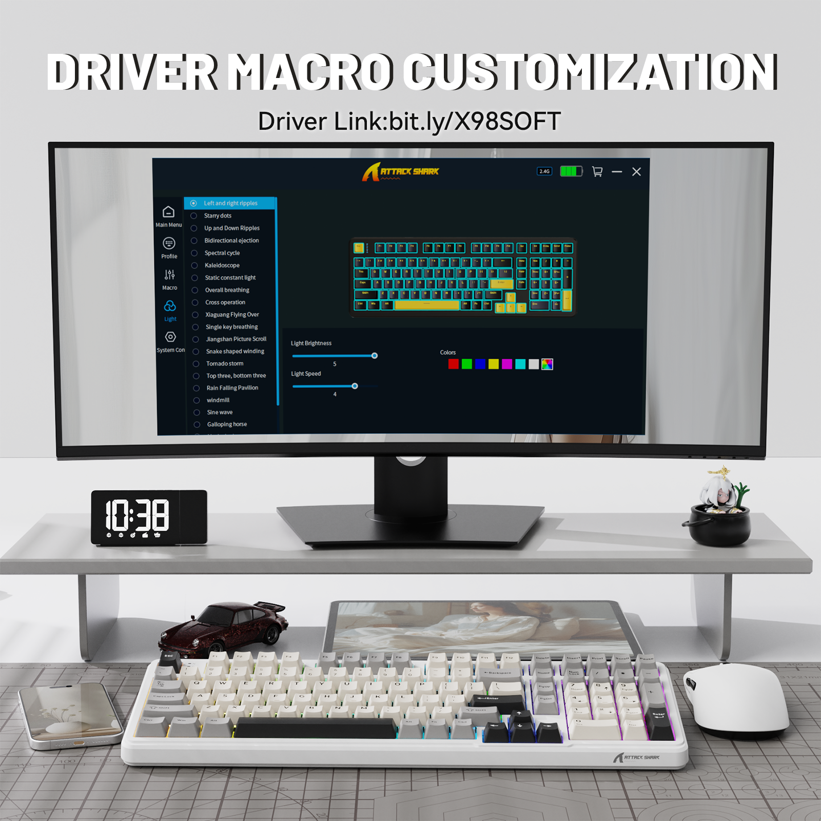 Attack Shark X98 keyboard driver interface, macro customization settings