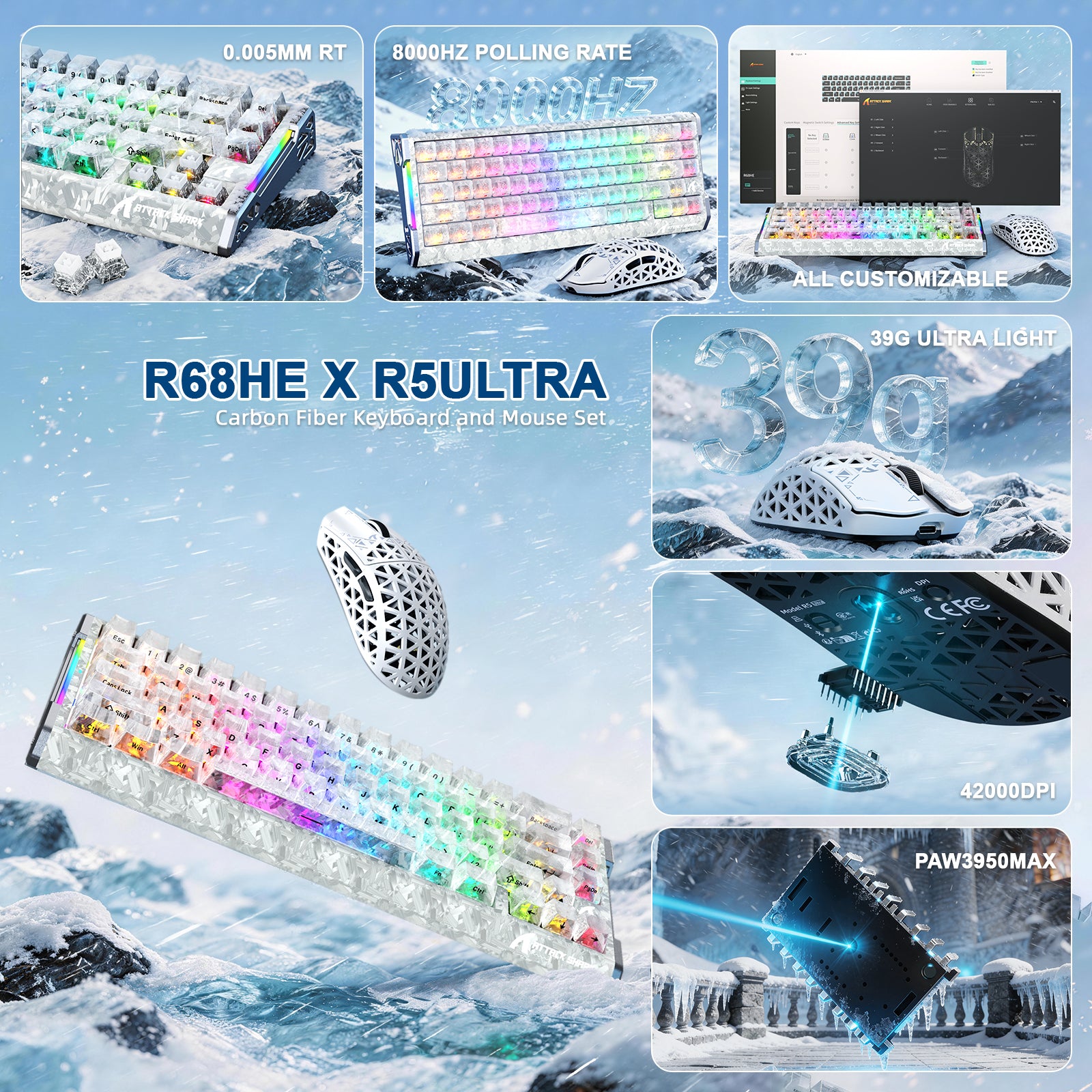ATTACK SHARK R68 HE & R5 ULTRA Carbon Fiber Gaming Bundel