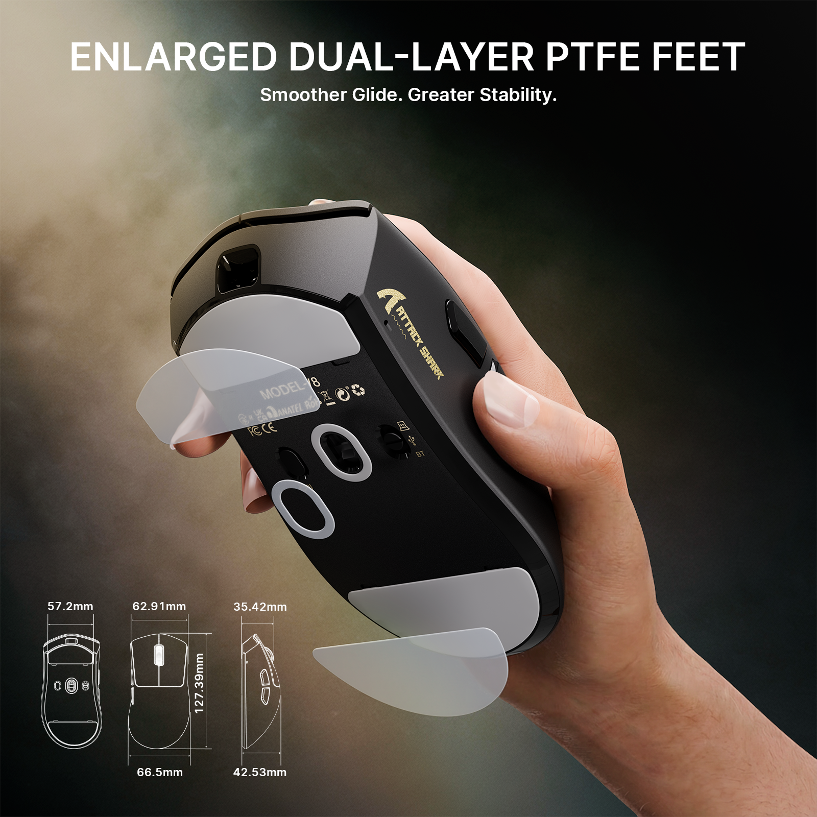 ATTACK SHARK V8 Ultra-Lichte Ergonomische Draadloze Gaming Muis