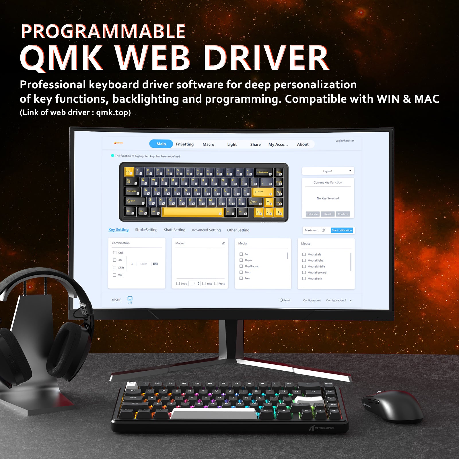 ATTACK SHARK X65 HE keyboard QMK web driver customization interface