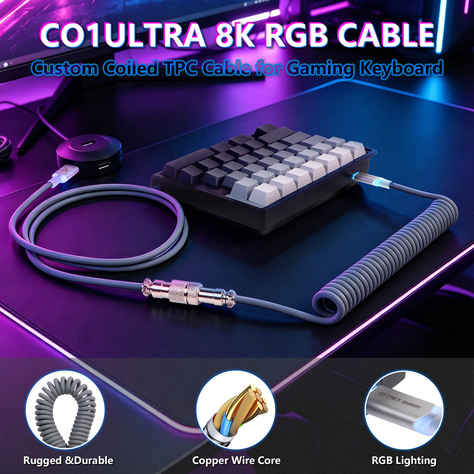 ATTACK SHARK M36 HE eenhandig magnetisch schakelkasttoetsenbord & C01 ULTRA LED Aviator-kabel