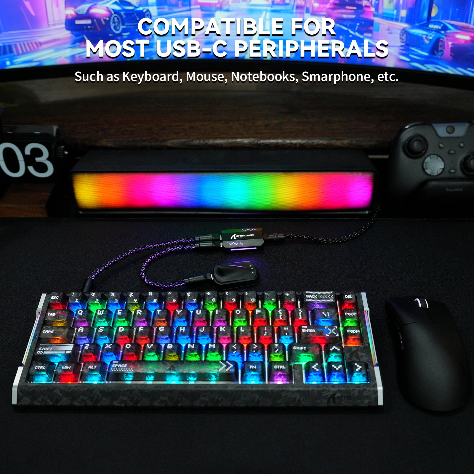 ATTACK SHARK C07 PRO 2-In-1 Type C Kabel voor 8KHz Gaming Toetsenbord/Muis