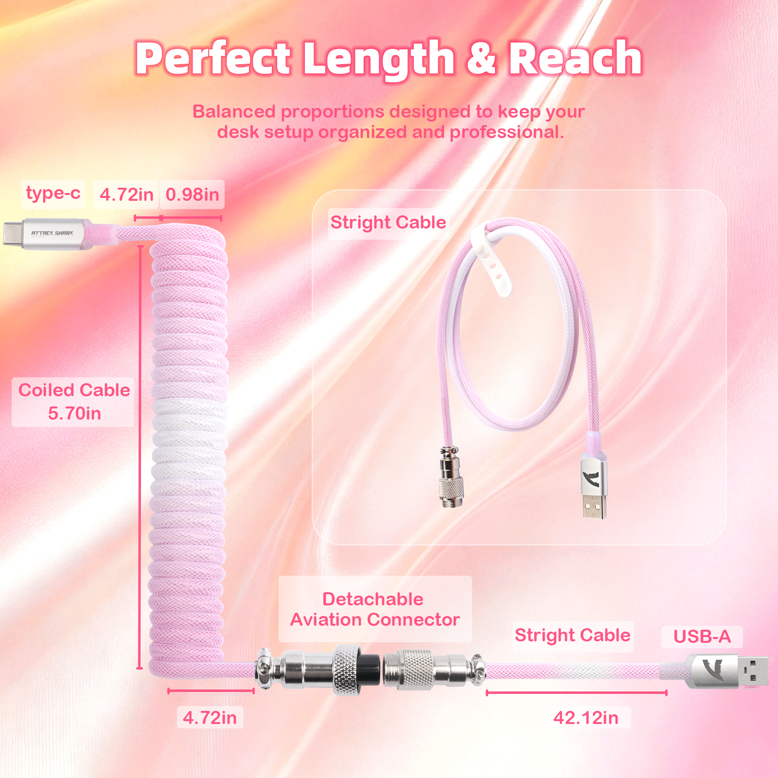 ATTACK SHARK C01ULTIMATE Opgerolde Kabel voor 8KHz Magnetisch Toetsenbord