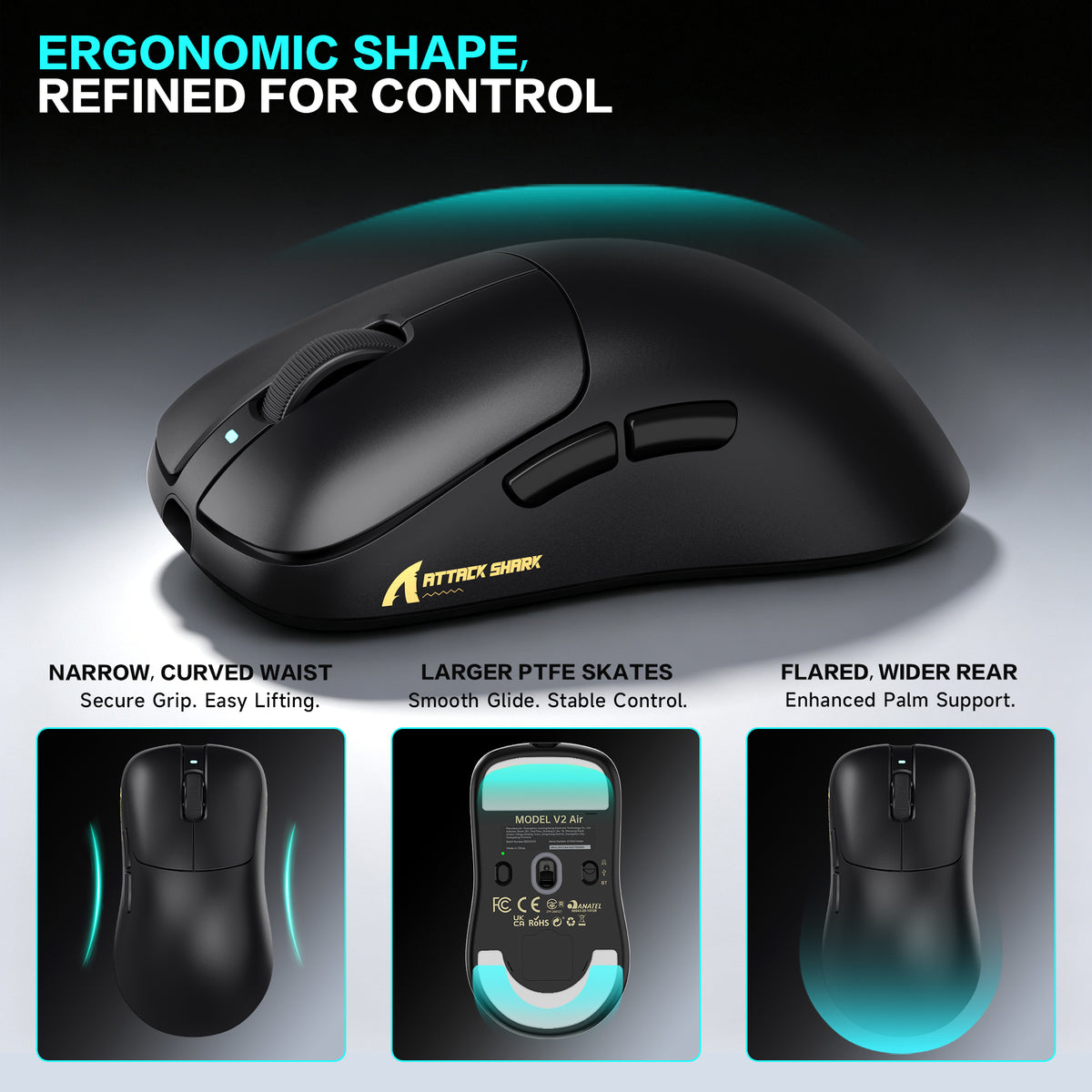 ATTACK SHARK V2 AIR PAW3955MAX ergonomische draadloze gamingmuis
