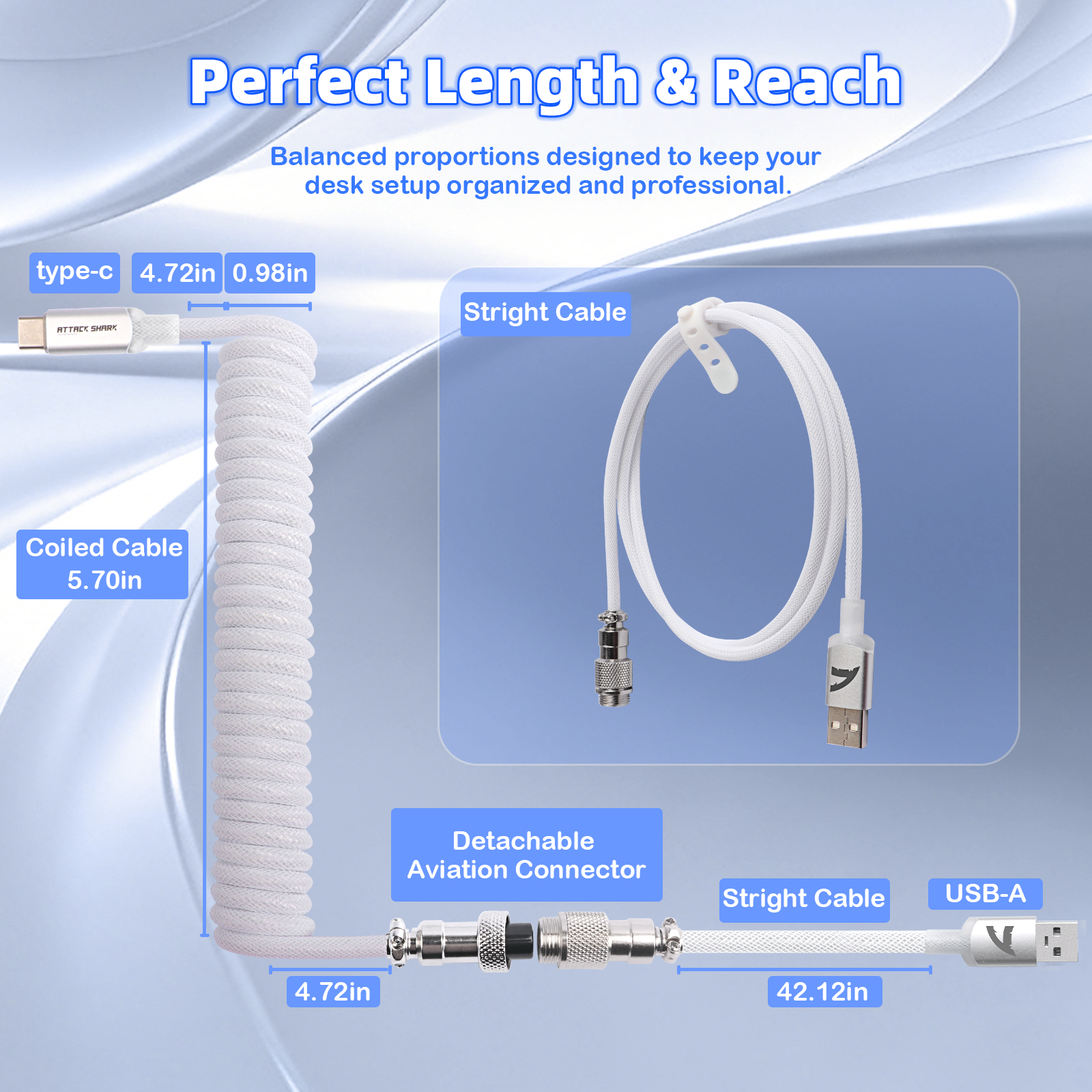 ATTACK SHARK C01ULTIMATE Opgerolde Kabel voor 8KHz Magnetisch Toetsenbord
